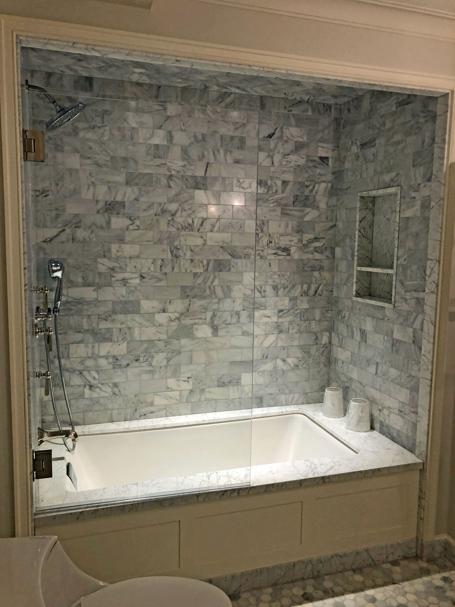 Bathroom Tile, wall, ceiling stone trims and tub deck